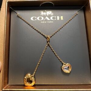 NWT Coach Rose Gold Open Heart Lariat Necklace Crystal Slider Gift Box F27144